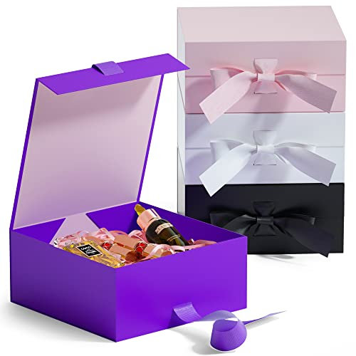 GIFTSAY Geschenkbox mit Deckel 18 x18 x7,5 cm, Geschenkbox Klein für Geburtstag, Hochzeit, Partei Geschenkboxen (Magnetische,Violett)