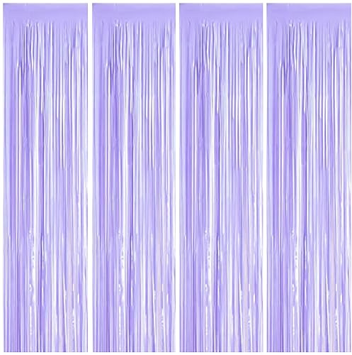 Lametta Vorhänge, 4 Stück Lila Glitzervorhang Fringe 1 x 2m Metallic Folienfransen Hintergrund, Luftschlangen Folie Vorhang für Geburtstag Hochzeit Weihnachten Party Dekoration, Tinsel Curtains Purple
