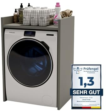 CraftPAK Waschmaschinenschrank geeignet für Waschmaschine & Wäschetrockner, Waschmaschinenschrank Überbauschrank, Badezimmermöbel Größe 66x97x62 cm Farbe Grau