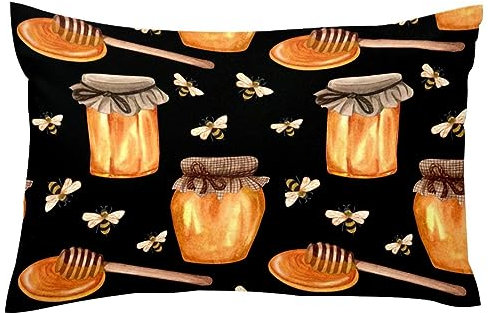 Flying Bees and Honey Jar Cushion Covers, 1 Pack Throw Pillow Covers Decorative Soft Velvet Pillowcase for Couch Sofa Bed Car Living Room, 16x24 Inch