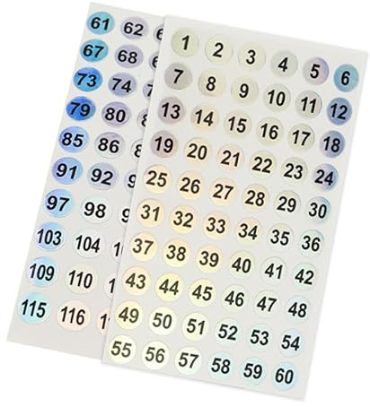 Adesivi con numeri da 1 a 300, 20 fogli di adesivi con numeri autoadesivi, impermeabili, con numeri laser, numeri impermeabili, adesivi decorativi per la data