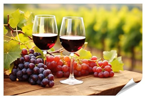 islandburner Poster XXL - Verres à vin - Raisin de vin - Table - Verres à vin - Grappe de raisin - Image de cuisine - Photo de qualité supérieure - Pour