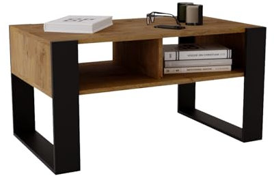 CraftPAK Wohnzimmer Tisch für Couch aus hochwertigem Holzwerkstoff, moderner Couchtisch mit zusätzlicher Ablagefläche, Sofatisch für Wohnzimmer, Couchtisch schwarz braun