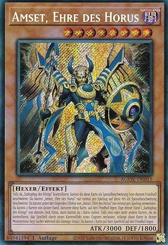 AGOV-DE011 - Amset, Ehre des Horus - Secret Rare - 1. Auflage - DEUTSCH - Age of Overlord - mit LMS Trading Fieldcenter-Karte Yugioh