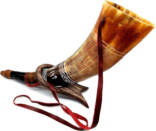 Wikinger-Kriegshorn – 40,6 cm echte Ochsenhorn-Kampftrompete – Premium handgraviertes Blashorn, Wikingerhorn, nordisches Rind, antikes Horn, Bugle, Jagdwerkzeug, Kampfhorn