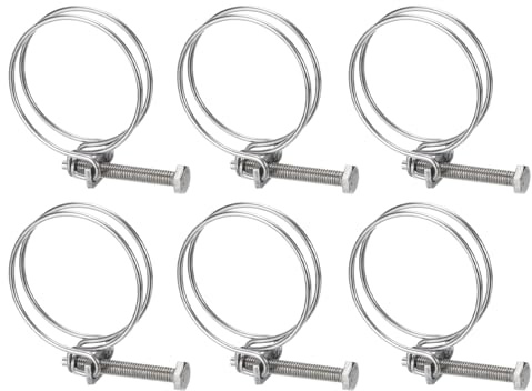 sourcing map 6Pcs Double Wire Hose Clamp, 58-65mm Adjustable Stainless Steel Wire Hose Clips with M8 Bolt for Dust Collection Hose, Pump Hose Pipe