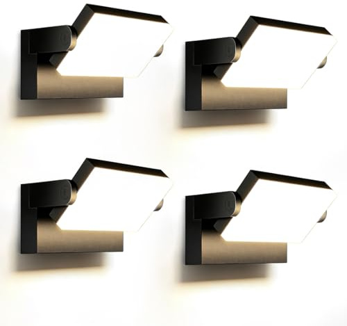 ledmo 60W LED Wandleuchten Aussen Schwarz 3000K IP65 5000LM 4 stück | 360° Verstellbarer Winkel、breite Beleuchtung、Robust und Langlebig、Wasserdichtes Design、Aussen/Innen、Einfach zu verwalten