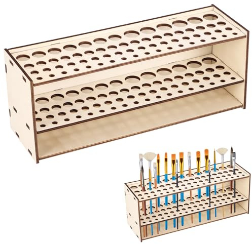 Palmcee Paint Brush Holder - 67 Holes Wooden Paint Brush Holder Stand Artist Paint Brush Stand Multifunctional Paint Brush Stand Rack, 5 Different Diameters, 5.5mm-17mm, for Paint Sketch Colored Pens