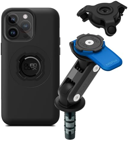 QUAD LOCK Gabelschaft-Handyhalterung für Motorrad mit Vibrationsdämpfer und MAG Hülle für iPhone 14 Pro Max