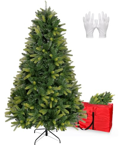 OSTWOLKE Künstlicher Weihnachtsbaum 180cm, PE Tannenbaum Künstlich mit 1000 Grünen Spitzen, Schwer Entflammbarer Christmas Tree mit Klappsystem, inkl. Christbaum Metallständer und Aufbewahrungstasche