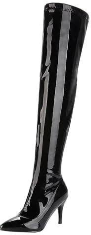 HSyc JRX Damen Lack Overknee Stiefel mit Stiletto Absatz und Reißverschluss High Heels Lang Stiefel 44