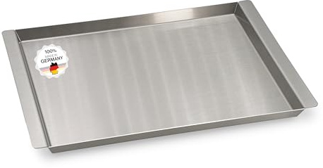 Serviertablett Edelstahl Rechteckig - Für Speisen, Snacks, Kaffee & Kuche - Tablett mit Griffen - Auch als Servierplatte, Partyplatte, Küchentablett - Anrichteplatte (50 x 37,5 cm)