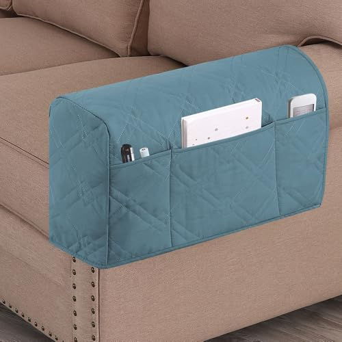 FANSU Waterproof Armrest Covers with Pockets Set of 2, Warm Armchair Covers for Arms Washable Furniture Protector Fit for Armchair Sofa Couch Recliner Arm Rest (Duck Egg Blue)
