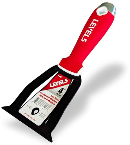 LEVEL5 4” Trim Puller & Multi-Tool | Baseboard and Trim Removal, Caulk Removal, Scraping, Pulling Brad Nails | Metal Hammer End & Soft-Grip Handle | 5-203
