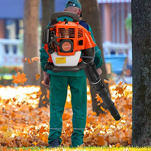 Laubbläser Benzin Rucksack-Stil Laubgebläse 1250W Hohe Leistung Laubbläser 52 Kubikzentimeter Gas Garten Laubsammler Vielseitig Einsetzbar Im Freien Leaf Blower Schneefräse (Orange)
