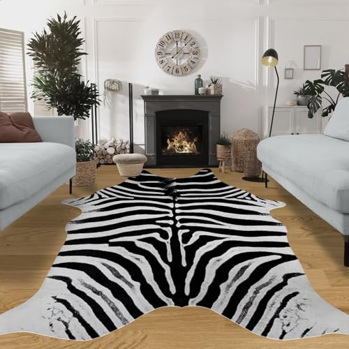 Tappeto zebrato grande, 3 x 2,4 m, stampa zebrata, tappeto in pelle di mucca, tappeto con stampa di mucca, antiscivolo, per camera da letto, soggiorno, sala da pranzo