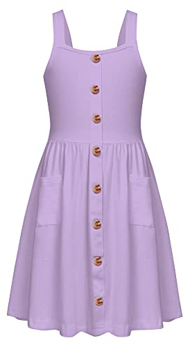 Arshiner Vestido Sin Mangas para Niñas - Botón Delantero en Algodón A-Line Elegante Festivo Swing Casual de Verano 5-14 Años