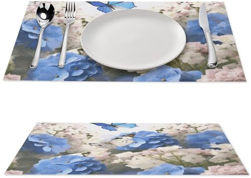 Platzsets mit Hortensien, Gänseblümchen, Schmetterlinge, Vinyl, rutschfest, isoliert, abwischbar, leicht zu reinigen, 4 Stück, Tischmatten für Küche, Esstisch, Dekoration, 30,5 x 45,7 cm