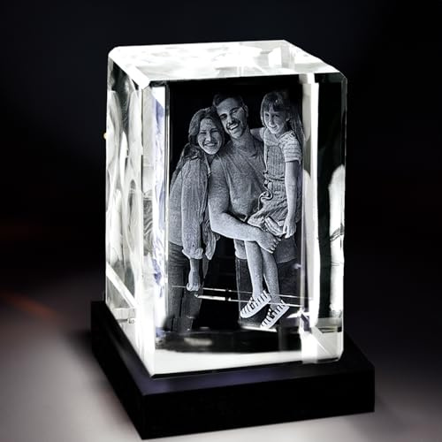 contento 3D Gravur Glasblock| Großer 3D Kristall| bis zu 6 Personen/Tiere | persönliches Geschenk mit Beleuchtung/LED Leuchtsockel zum Geburtstag, Weihnachten, Valentinstag, Jubiläum | Größe XL hoch
