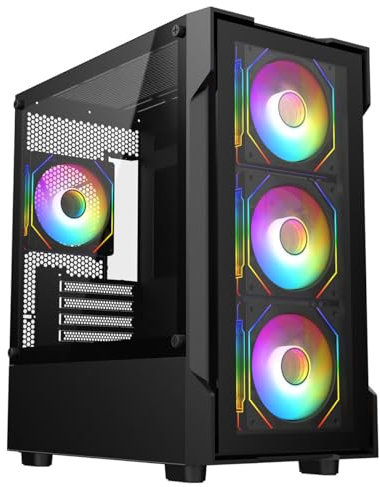 Bolt mATX PC Gaming Case, Micro ATX Tower Case With 4 x 120mm Infinity ARGB Fans, Tempered Glass Panels (Black)
