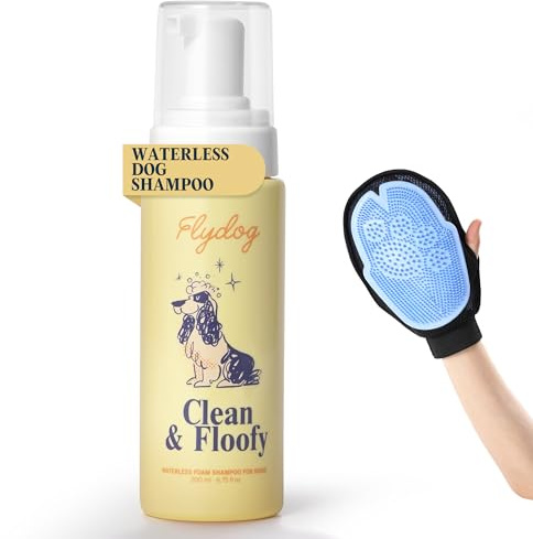 FLYDOG Dog Dry Shampoo with Glove - No Rinse Puppy Shampoo from 8 Weeks, Spray Foam for Anti-Itch, Odor Control, Moisturizing & Conditioning, Hydrating, Detangling - Dog Accessories