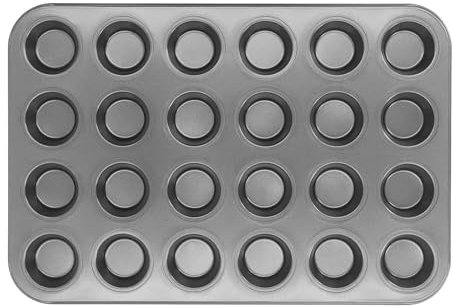 Srliya 24 Cup Nonstick Muffin Pan, Carbon Steel Baking Tray with 24 Small Cups, Glossy Finish, Easy to Clean, Good for Muffin, Cupcake with Breakfast Muffin and Chocolate Cupcakes