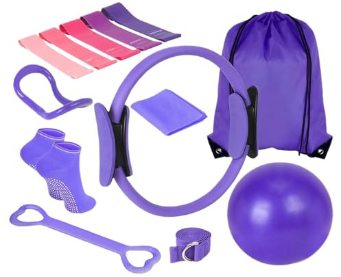 Pilates Set, 13 Teiliges Pilates Ring Set mit Yoga Ball, Yoga Gurt und Fitnessbänder, Pilates Kit, Pilates Set für Zuhause, Pilates Kit für Yoga, Stärke, Flexibilität, Stabilität und Körperstraffung