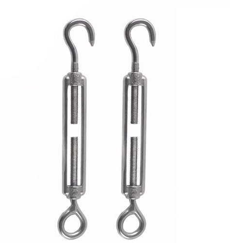 Rshuhx M8 Turnbuckle Wire Tensioner 304 Stainless Steel Adjustable Turnbuckle Hook and Eye Rope Cable Tension for Rope Tightener Garden Wire ClotheslineTensioner Heavy Duty Sun Shade Sail Fixing 2pcs