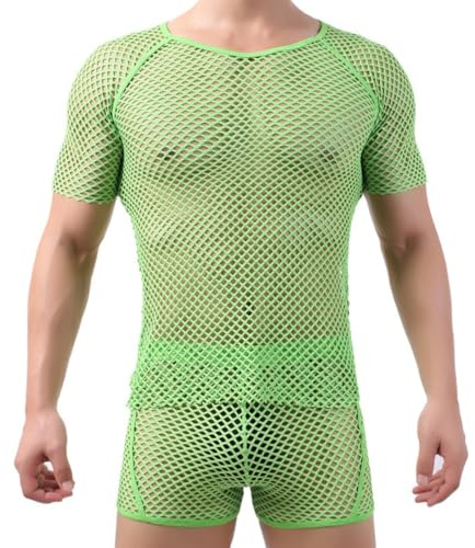 Camiseta de malla para hombre, camiseta sin mangas de rejilla manga corta para fiesta, camisetas sin mangas ajustada malla con cuello redondo novedosa, camisetas interior entrenamiento calada gimnasio