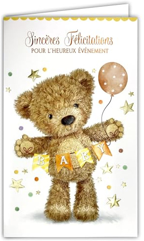 16-664 Carte naissance - ourson chausson - baby - Avec Enveloppe Blanche format 12x19,5cm - Espace blanc réservé à l'écriture