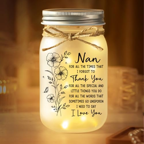 Nan Gifts, Nan Birthday Gifts, Mason Jar Night Lights for Nana Nanny | Birthday Gift for Nans from Grandchildren, Presents for Nanna on Mothers Day Thanksgiving Christmas
