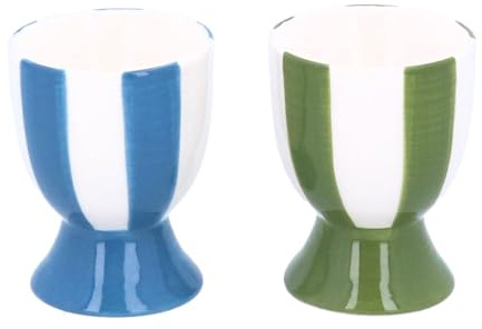 Gisela Graham Blue & Green Striped Ceramic Egg Cups, Set of 2