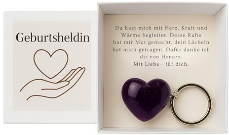 Milaboo® Handgefertigte Geschenkbox mit Herzstein – Persönliche Botschaft in schöner Stülpbox (Hebamme - Amethyst)