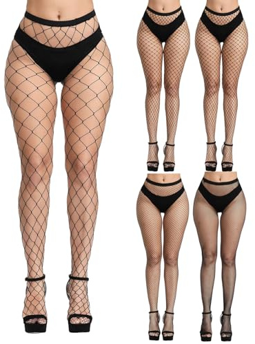Morcheiong 1/3/5 Pack Medias de Rejilla Para Mujer, Cintura Alta, Pantimedias de Rejilla