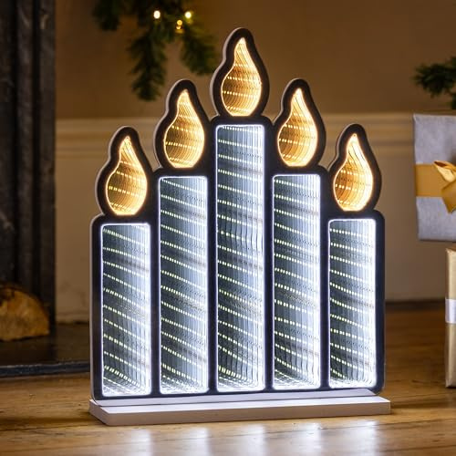 CHRISTOW Candle Bridge Infinity Christmas Light, 3D Effect LED Mirror Tunnel Decoration, Indoor Windowsill Mantelpiece Display, Mains Powered Home Lighting, White & Warm White Glow, 40cm x 39cm x 4cm