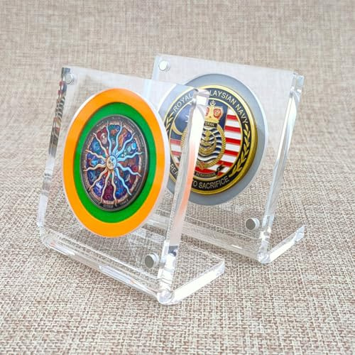 Sanlwenaq Challenge Coins Display, Sanyan Medallion Stand Holder, Jewelry 3D Floating Frame Case, Clear Acrylic Military Coin Protector Container Box for Collectors Medal Specimen Collectibles