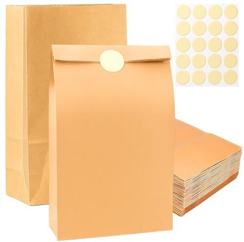 30 StüCk Kraftpapier TüTen, Mit 35 Aufklebern, 28x15x9cm PapiertüTen Braun FüR Kindergeburtstag, Hochzeit, Geburtstag, Halloween, Weihnachten, DIY Adventskalender