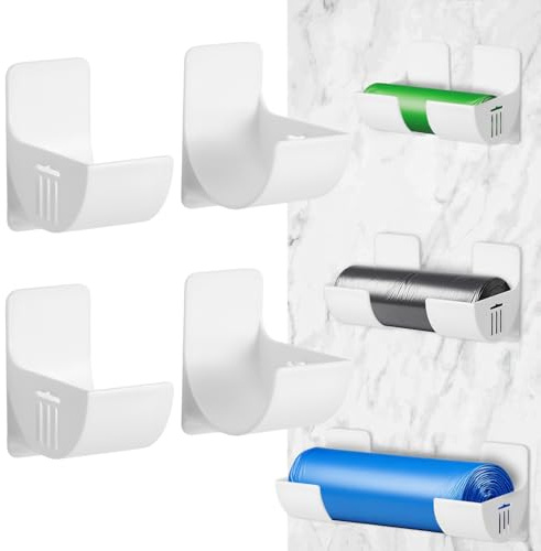 MumdoYAL 4 Pièces Upport Mural pour Sacs Poubelle, Film Alimentaire Support Rangement Porte,Distributeur pour Film Alimentaire et Papier Aluminium, Organisateur Adhésif de Cuisine, Blanc
