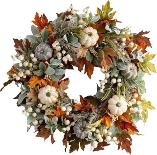 LuupoCiore Autumn Wreath, Autumn Wreaths For Front Door, Artificial Fall Hydrangea Pumpkin Wreath, Autumn Door Wreath For Thanksgiving Harvest Halloween Decorations