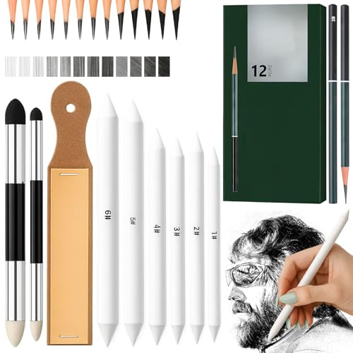 ZexJpr Papierwischer Zum Zeichnen, Papierwischer Mit 12 Bleistifte Set Härtegraden Und Papierwischer, Professionelles Zeichnen Zubehör Für Künstler, Anfänger Und Studenten, Manuelle DIY