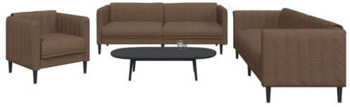 Hoopleep 3-TLG. Sofagarnitur Braun Stoff, 1 Sessel, 1 Zweisitzer, 1 Dreisitzer, Wohnzimmer Couch Set, Strapazierfähig, Gemütlich, Massivholzrahmen, Modernes Design