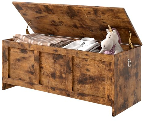 Levede Storage Chest, Storage Bench & Blanket Box with Safety Hinges, Toy & Shoe Organizer, Wooden, Rustic Brown, 100×40×41 cm, Multi-Purpose Hallway, Bedroom & Living Room