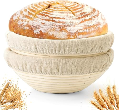 Savorella Banneton Bread Proofing Basket, 2 Pack 9/23cm Round Sourdough Banneton Baskets, Banneton Bread Basket for Sourdough Baking Supplies