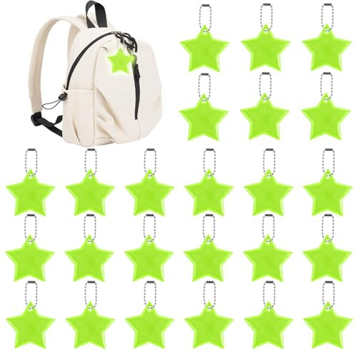 Bighan Reflektierende Anhänger Sterne, 24er Set Bunte Reflektor Anhänger, Sicherheitsreflektor Anhänger für Rucksack, Fahrrad, Schultasche
