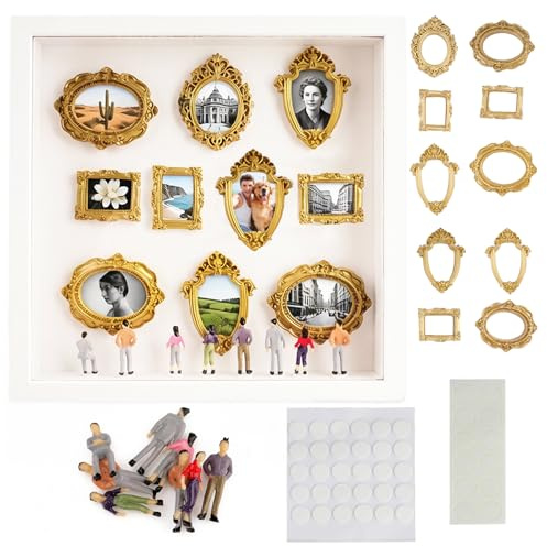 Suaywo - Juego de marcos para mini museo, marco de sombra 3D profundo, marco de fotos vintage dorado con mini figuras humanas, para creación de recuerdos, miniaturas y miniaturas, idea de regalo