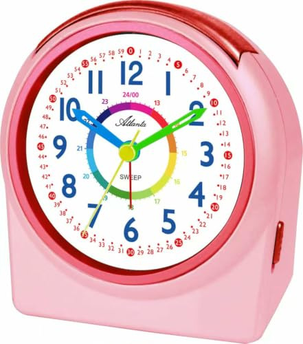 Atlanta Kinderwecker ohne Ticken mit Licht Snooze – 2137/17 (Rosa) | Schleichende Sekunde