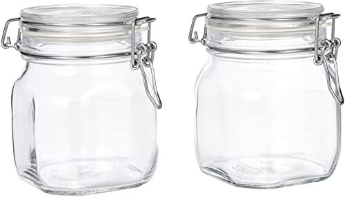 Bormioli Fido - Set di 2 vasetti in vetro per conserve da 0,75 l, con chiusura a leva e anello in gomma