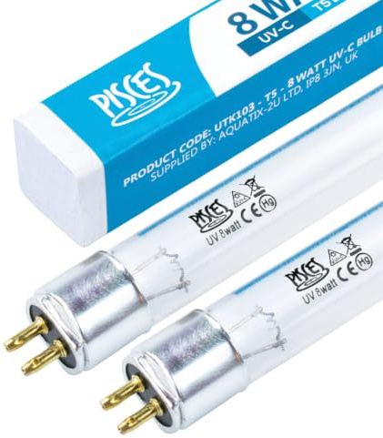 Pisces Twin Pack 8w Watt Replacement UV T5 Pond Bulb Spare 303mm UVC Lamp for Filter