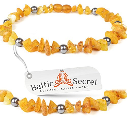 Bernsteinkette Hund | Bernsteinhalsband für Hunde & Katzen | Hundehalsband I Natürliches Halsband Hund aus echt Bernstein mit grauen Perlen