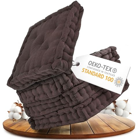 Gräfenstayn® Set de 4 Cojines, Cojines para Silla de 40 x 40 x 8 cm para Interior y Exterior de 100% algodón cojín Acolchado/cojín para el Suelo (Marrón)